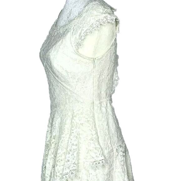 Free People Crochet Lace Chiffon Dress Wedding 4 Ivory Open Back Boho - Picture 5 of 11